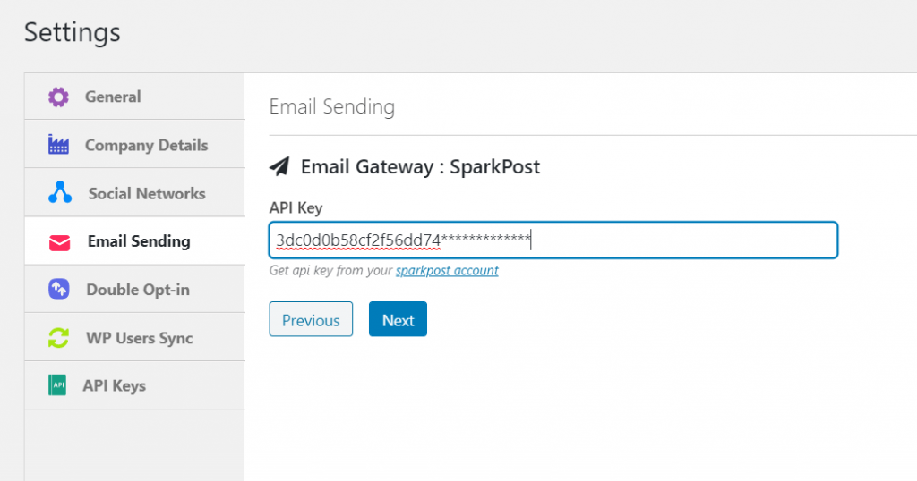 Add Api Key Sparkpost