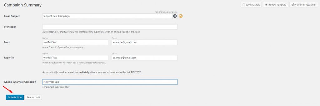 This image shows how to set time and date for sending email newsletter. 
