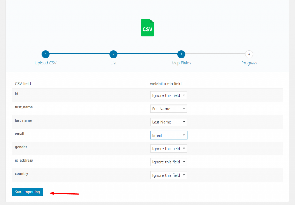 MAp fields- import-subscriber-list-from-csv