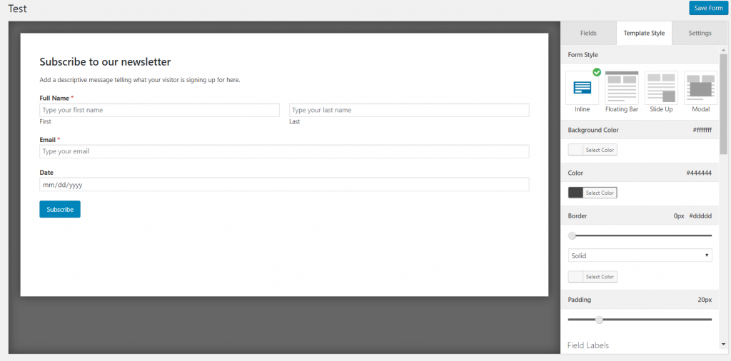 options to design the form