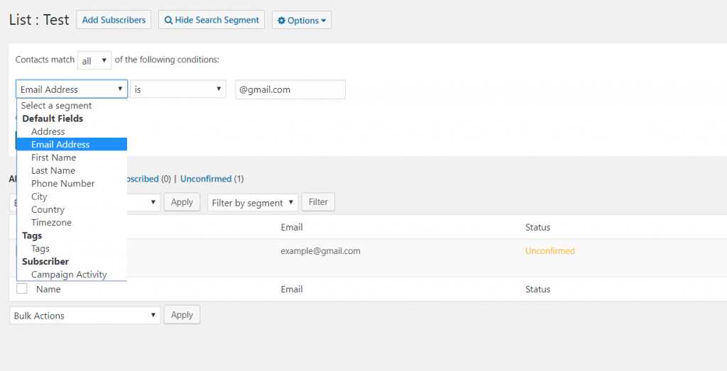 Segment options