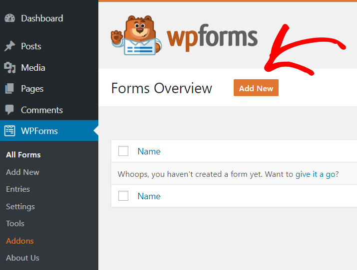 Add New wp forms