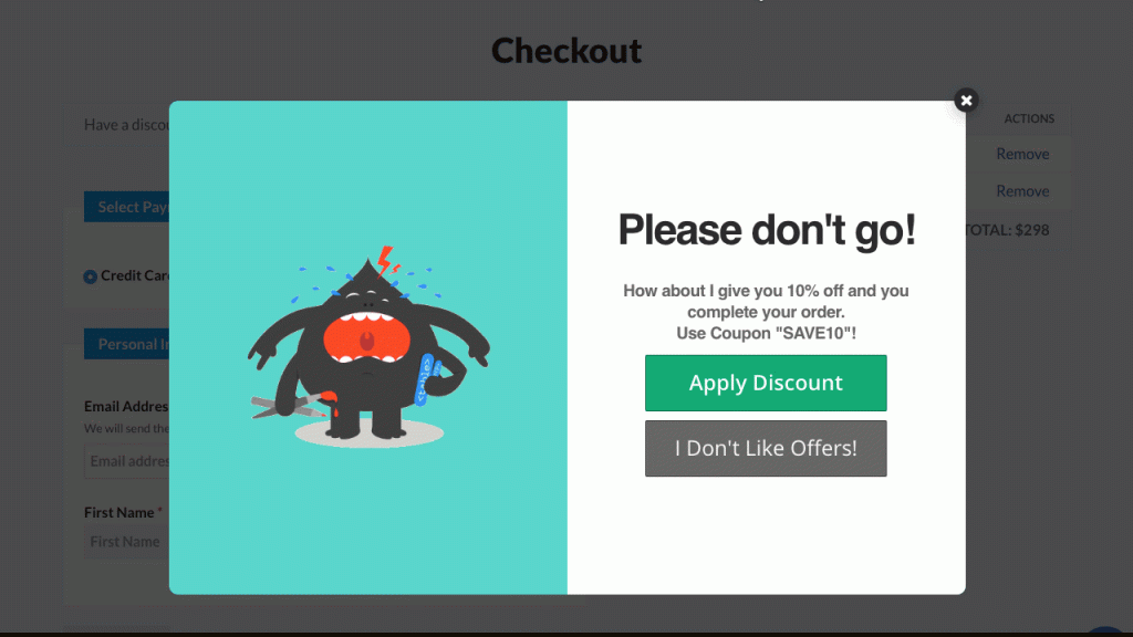 popup-message-for-eCommerce Cart Abandonment
