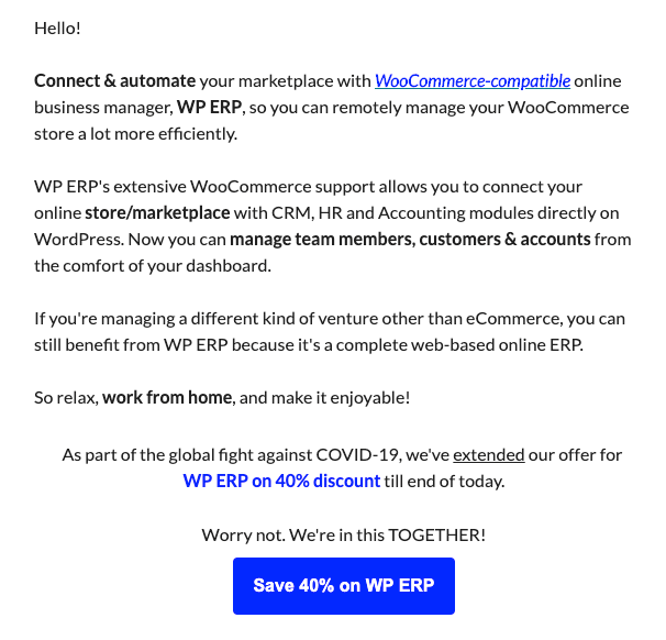 WP ERP Send Incentive emails during pandemics