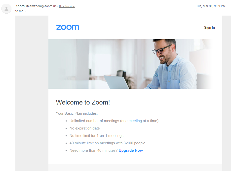 Zoom email marketing example