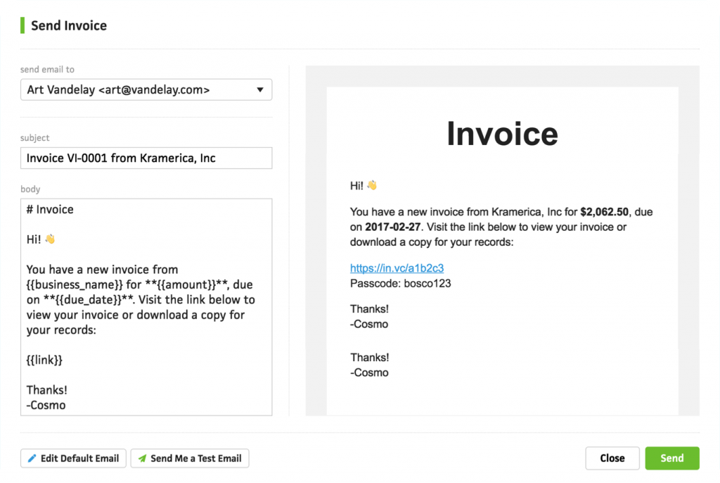 Invoice email