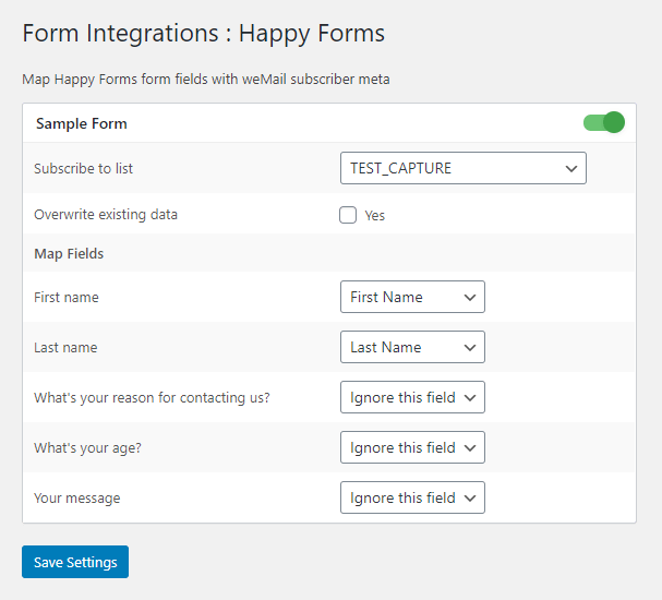 Happy Forms integration