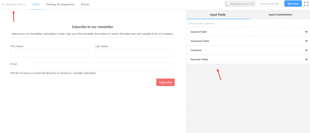 General settings of Fluent forms