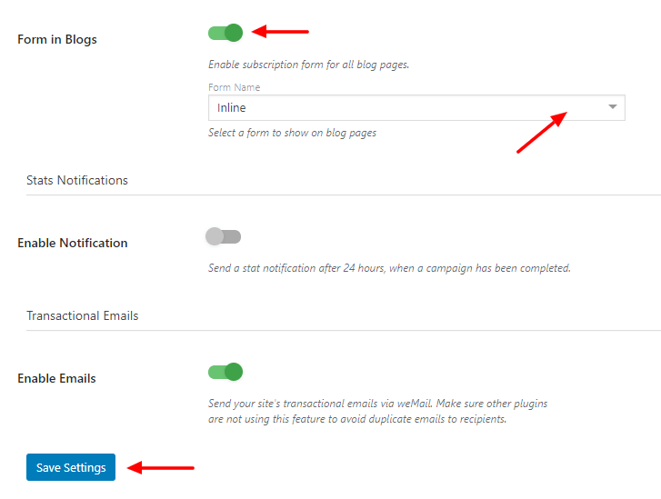 Enable form in blog option