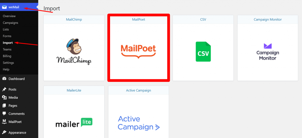 Select MailPoet