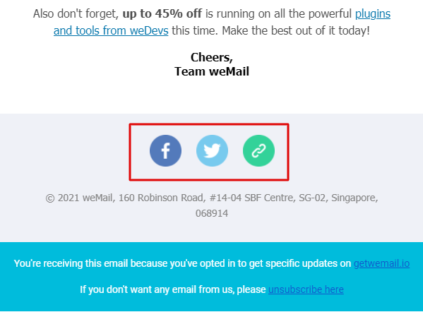 weMail social cta in newsletters