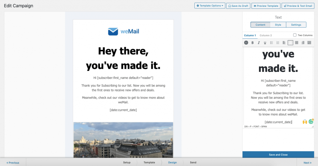 customizing template how to create a welcome email