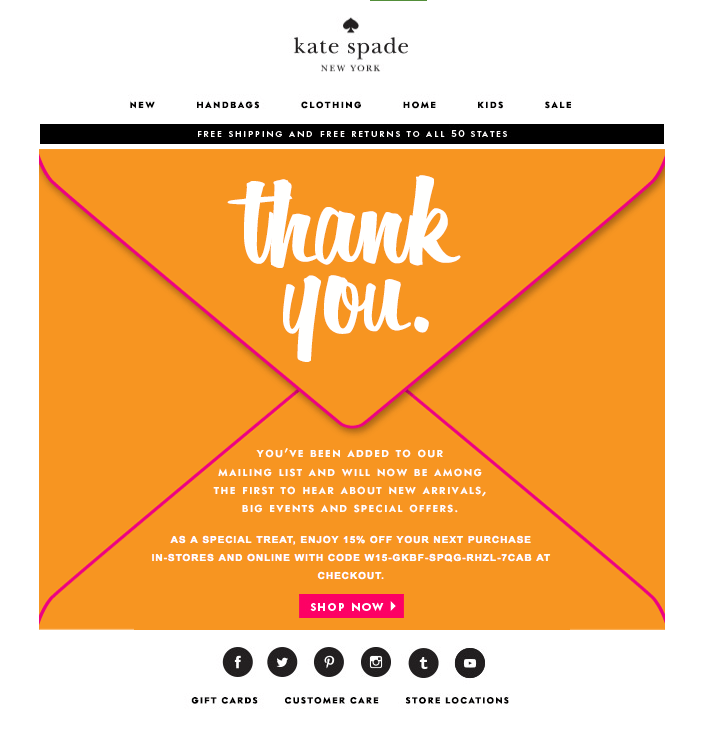 kate-spade-welcome-email how to create a welcome email