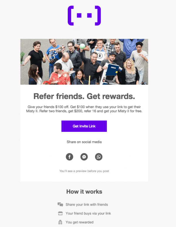 Referrals program email example