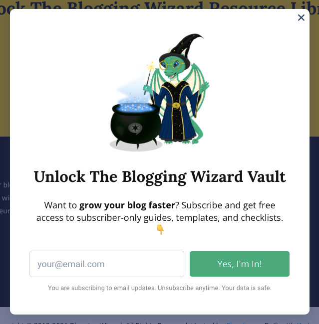 Blogging Wizards Simple but Magical Optin for newsletter sign up