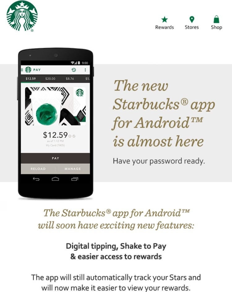 Starbucks app launch email