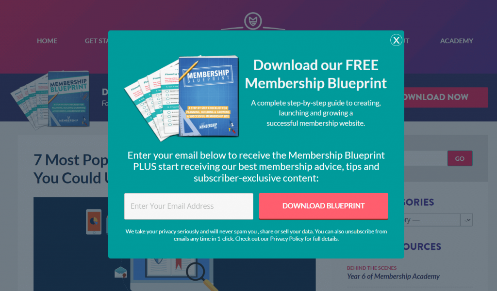 mebershipblueprint-email popup example