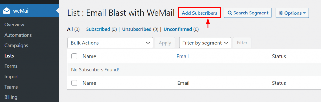 Add Subscribers in WeMail email list