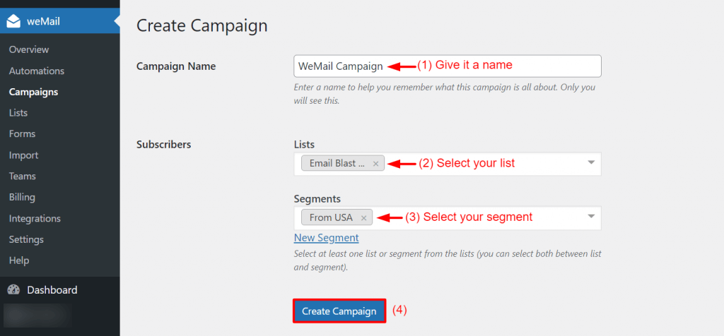 Complete creating email campaign