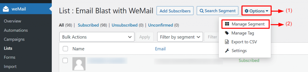 Email list segmenting
