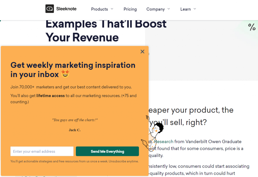 email popup examples
