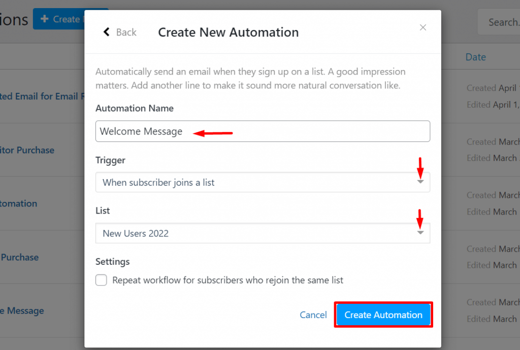 Create New Automation