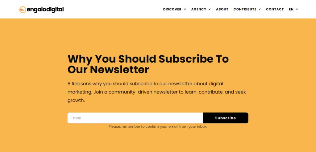 Newsletter Landing Page of Engaio Digital