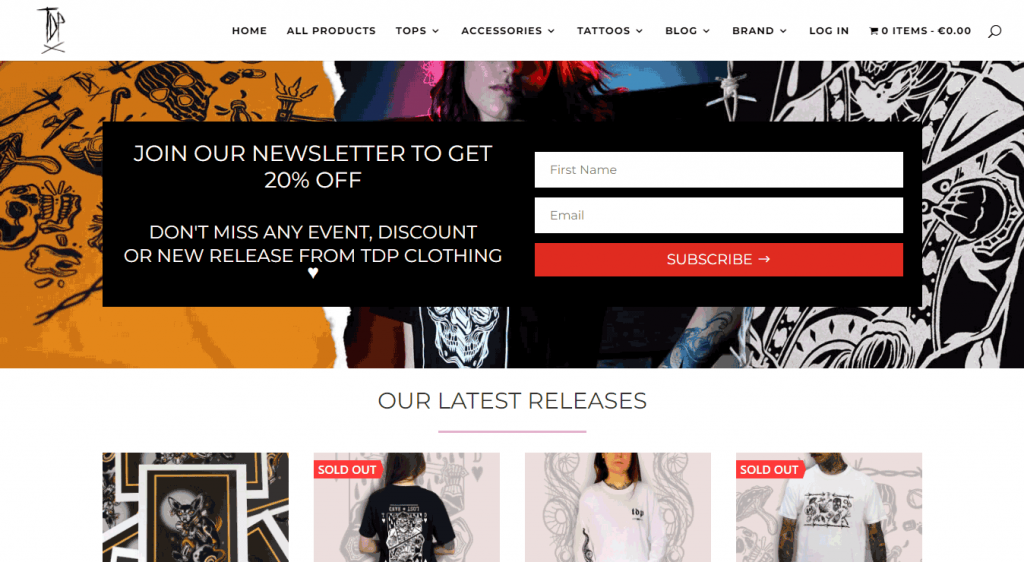 TDP Clothing Newsletter Landing Page