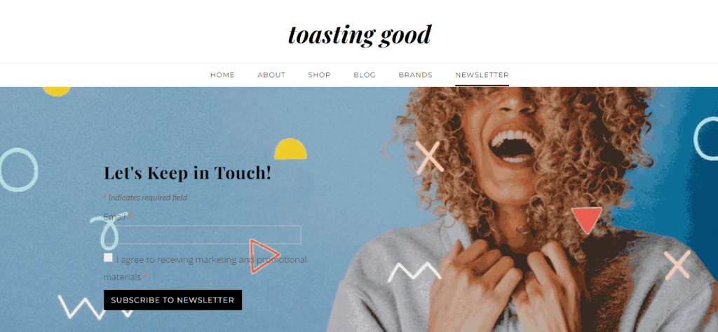Newsletter Landing Page of Toasting Good