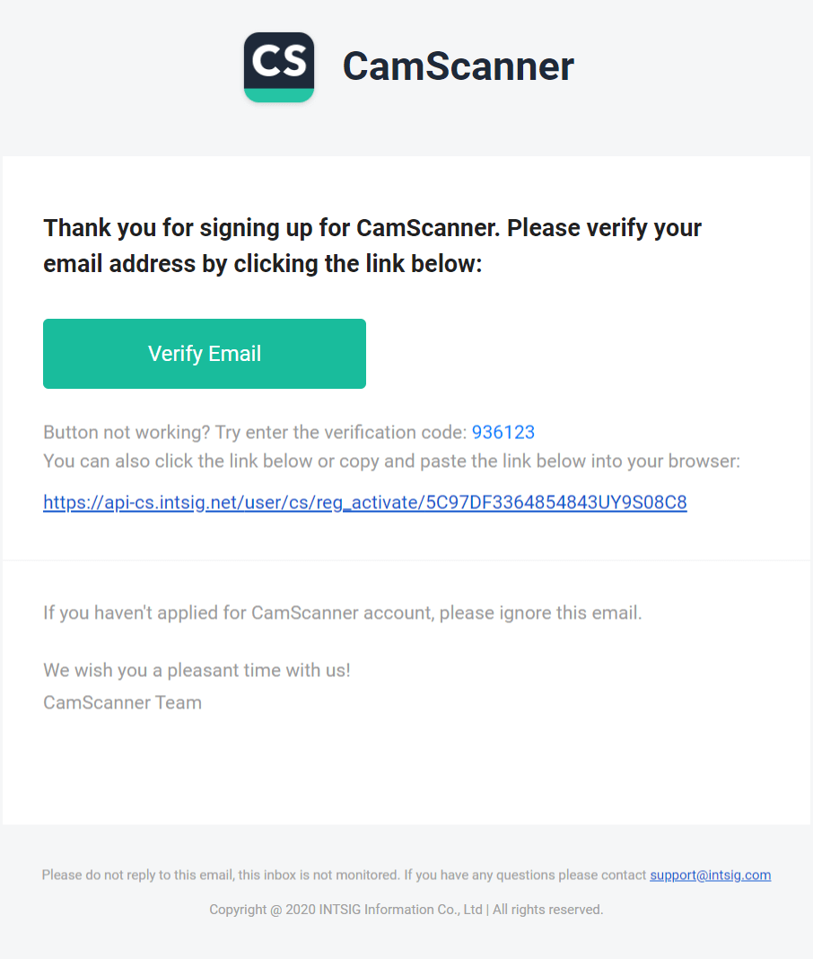Verification Email Example