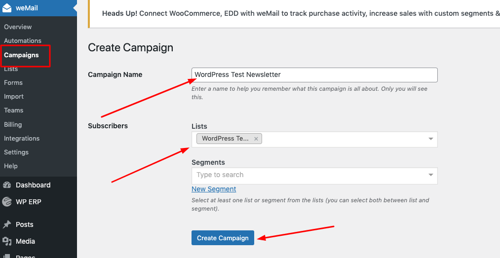 create new campaign with wemail