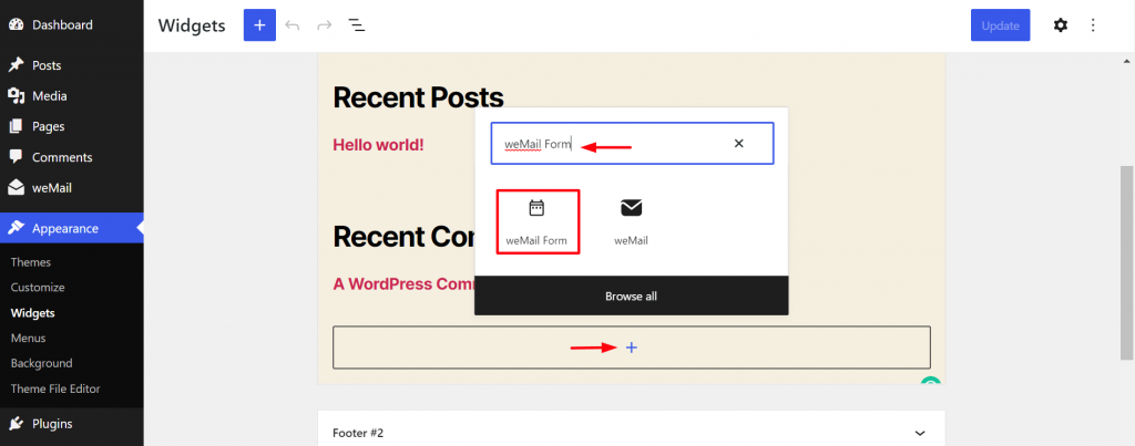 Add subscription form to WordPress footer block