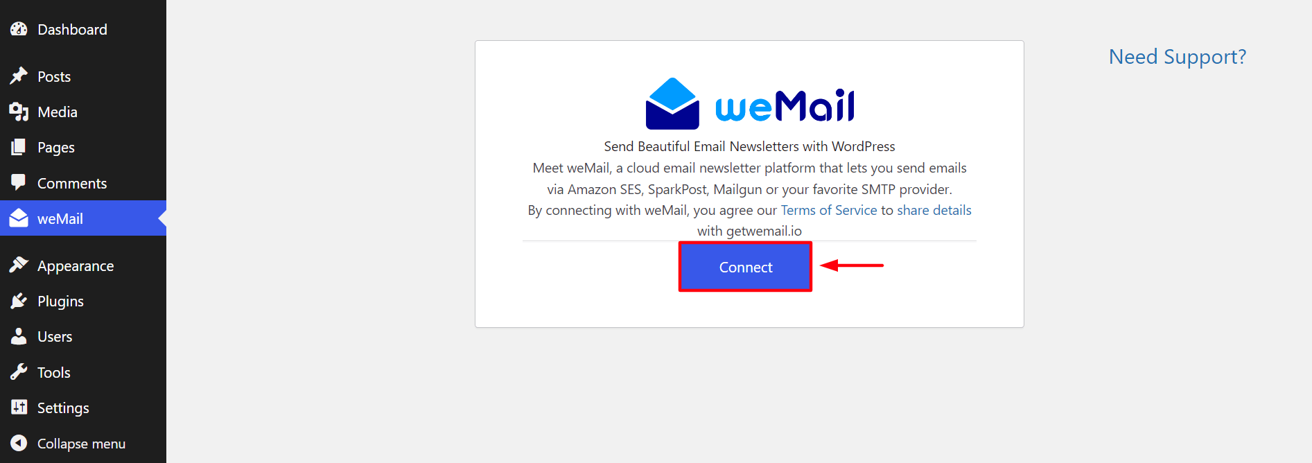 Connect wemail to your website