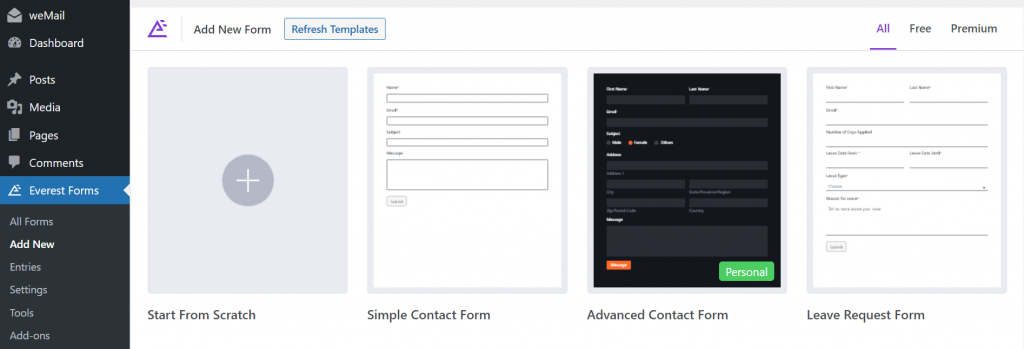 Start From Scratch in Everest forms