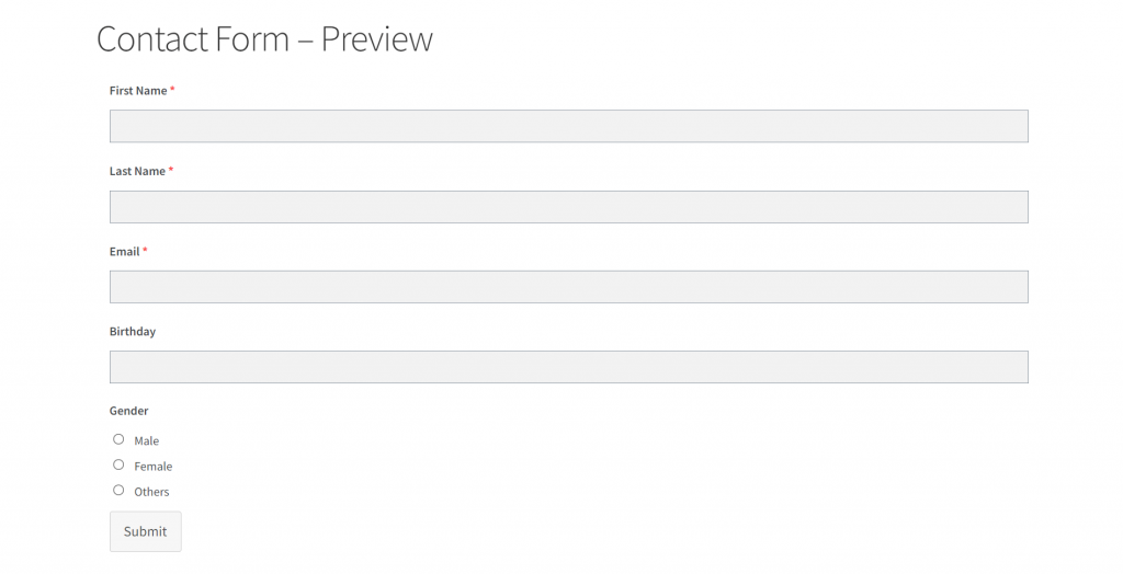 sample contact form that is created with Everest Forms