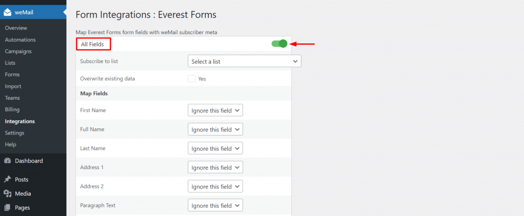 setting up form fields in Everest forms