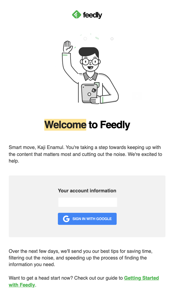 Welcome Email by Feedly