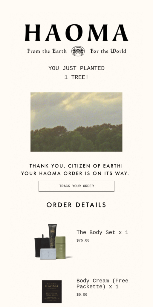 haoma order confirmation email