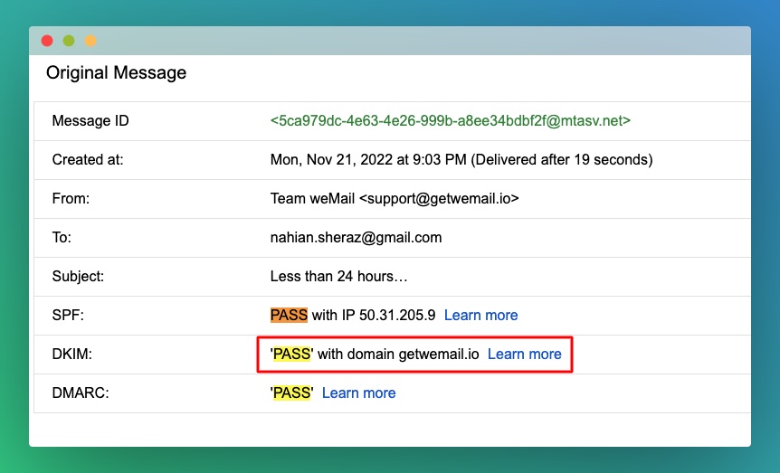 DKIM Pass confirmation