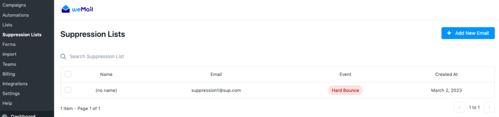 Suppression List (Black listing emails)
