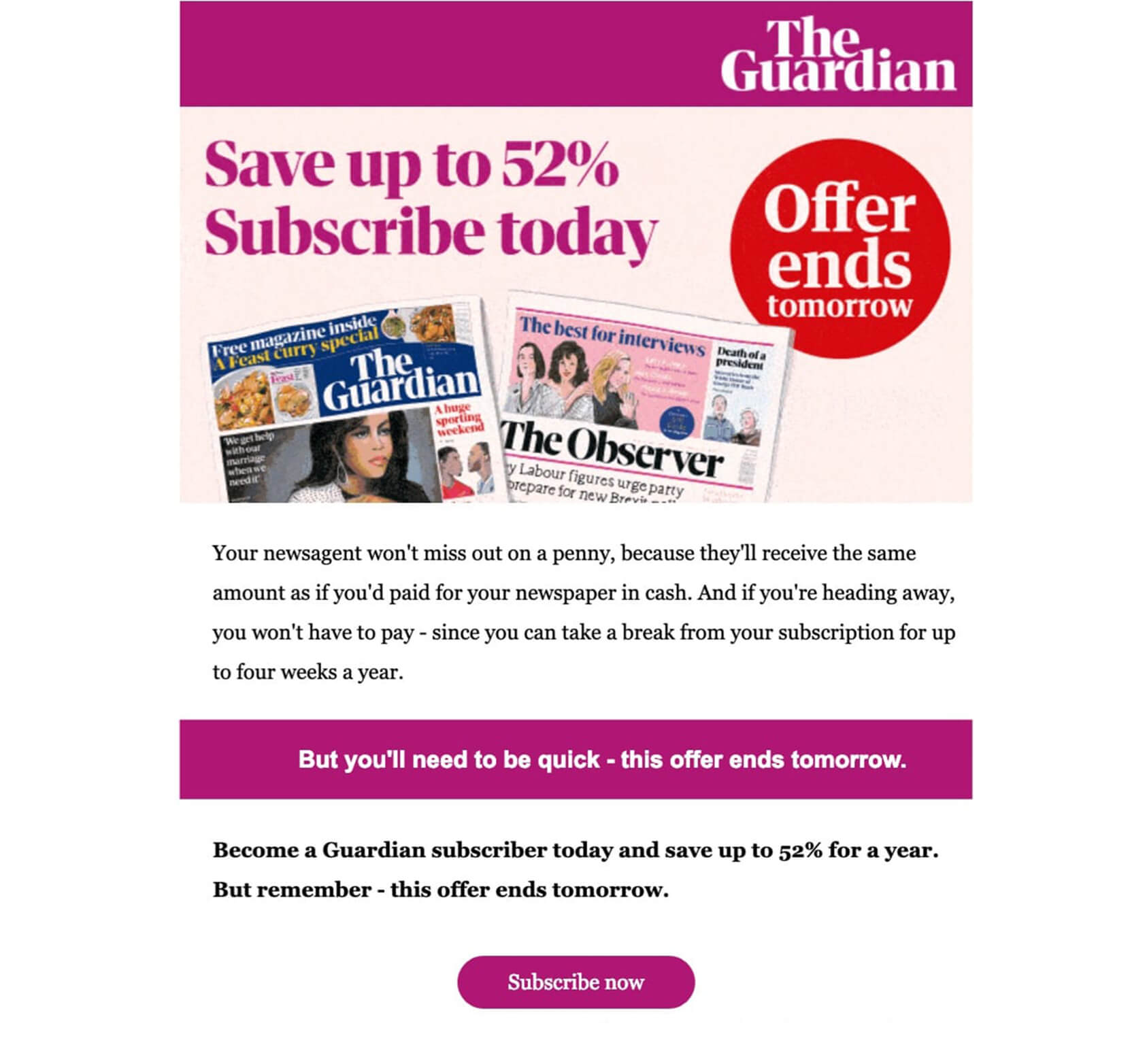 Exclusive Subscription Discount Email