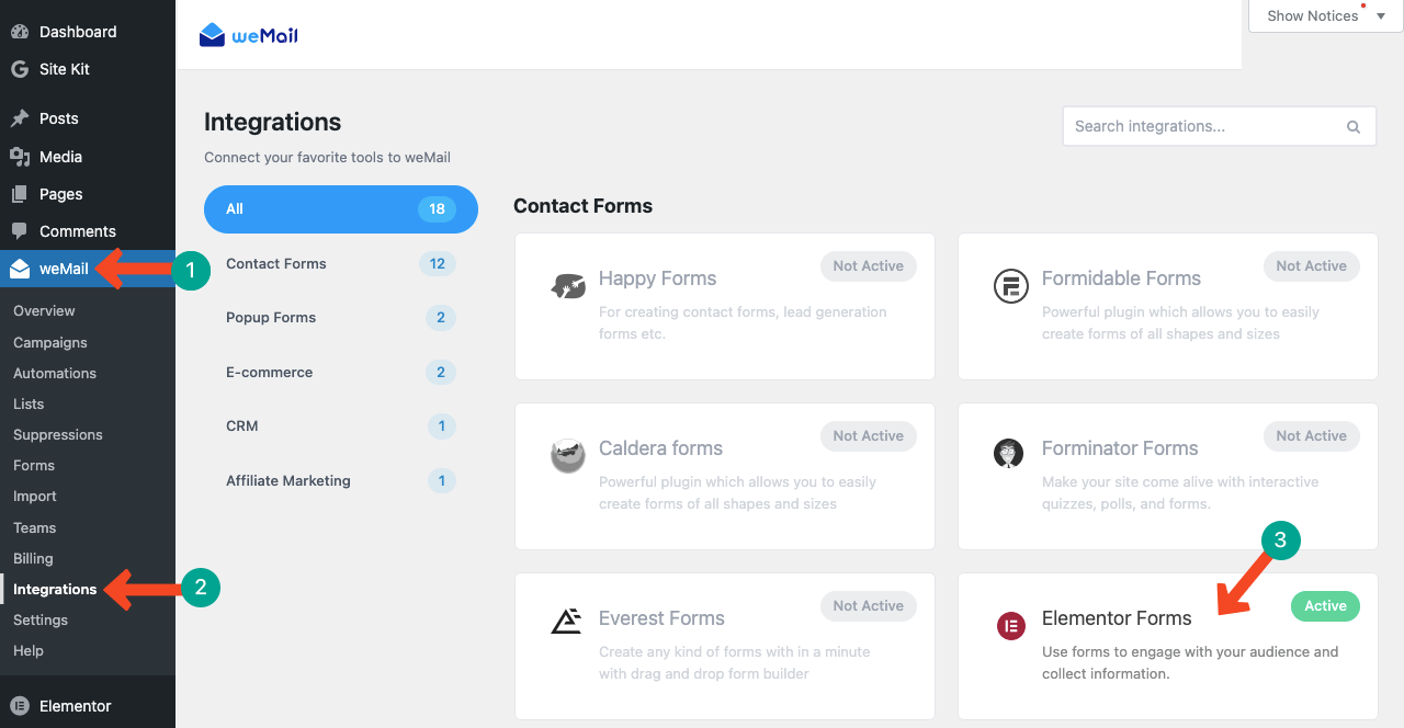 Configure Elementor Form with weMail