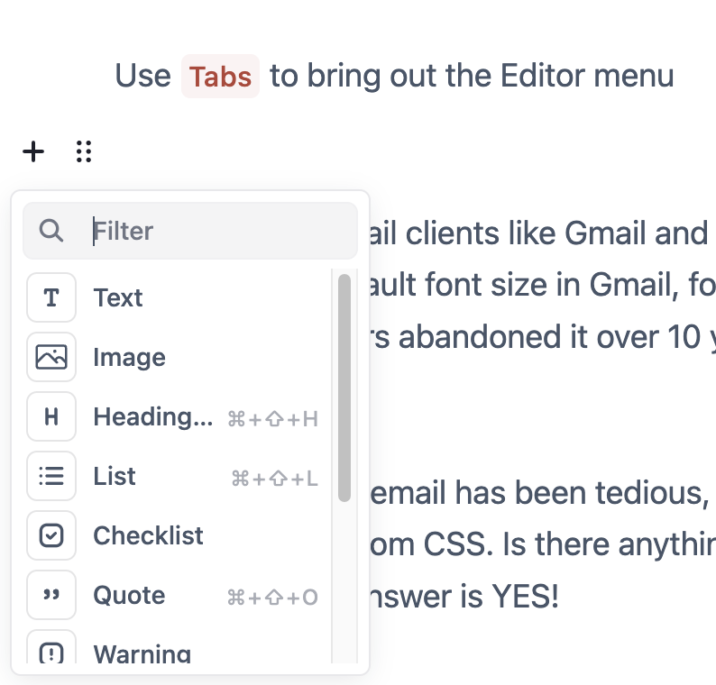 use tabs to bring out the new writing focused editor menu