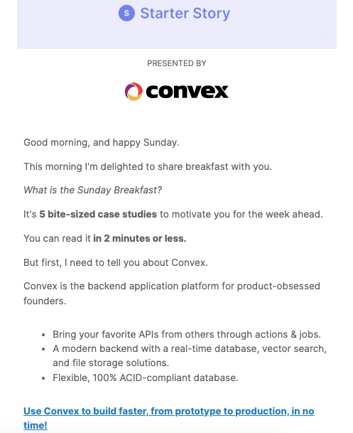 sponsored email from Starter Story