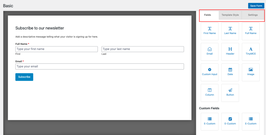drag and drop weMail form customizer