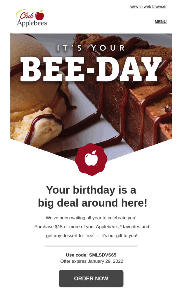 celebrate customers birthday with a discount email offer