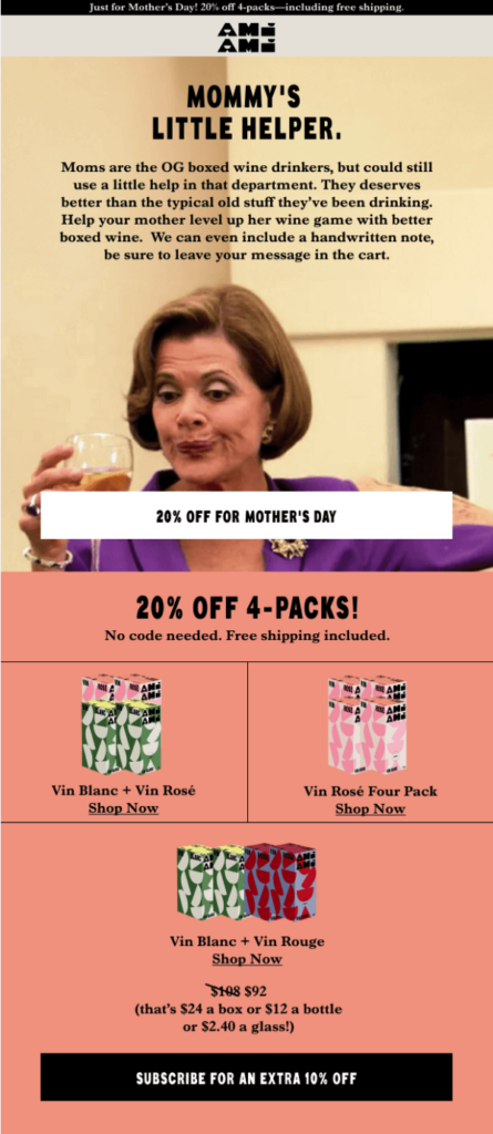 mother's day discount email example