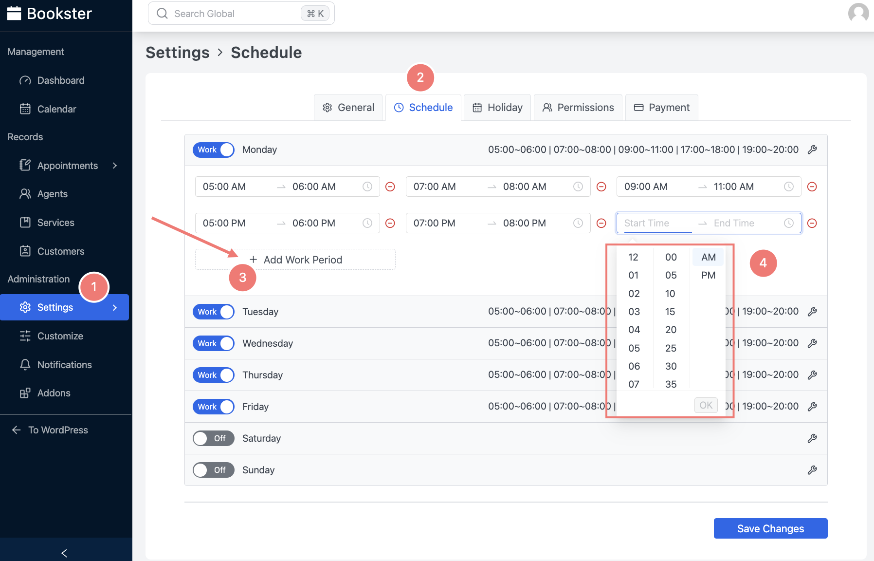 Create a schedule with the Bookster plugin