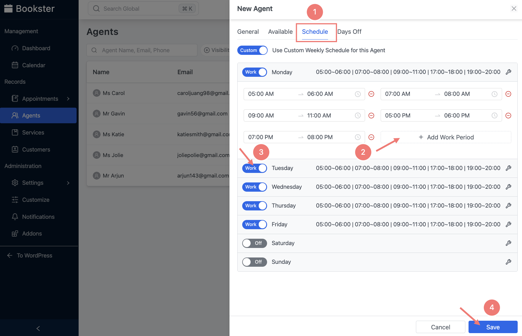 Define schedule for the new agent